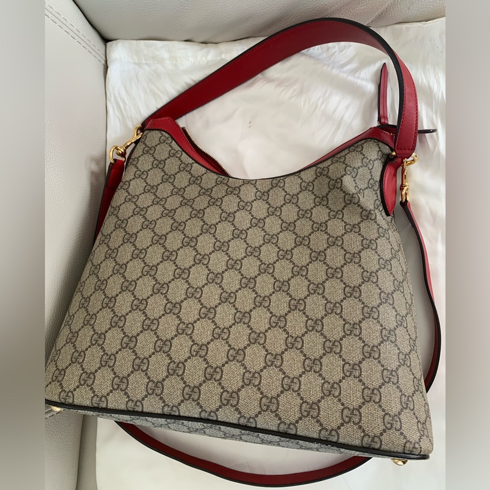 Gucci Red and Tan Shoulder Bag with GG Monogram - Picture 7 of 11